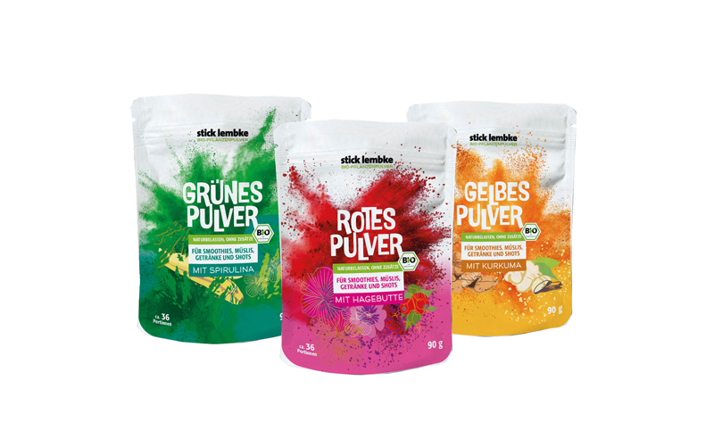 Drei Sorten Bio-Pflanzenpulver